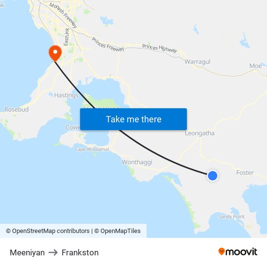 Meeniyan to Frankston map