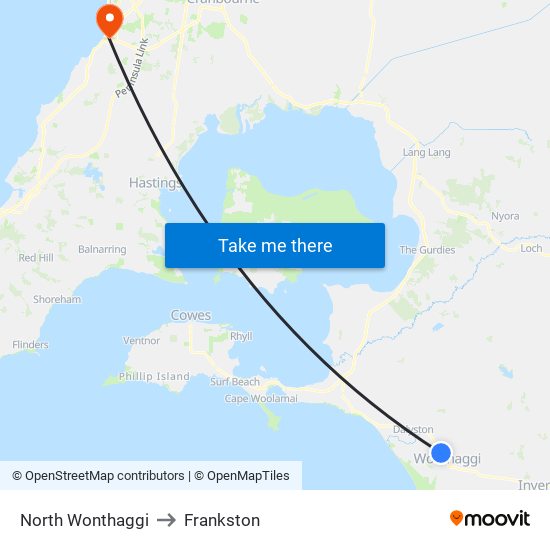 North Wonthaggi to Frankston map