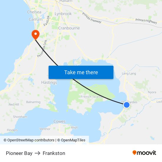 Pioneer Bay to Frankston map