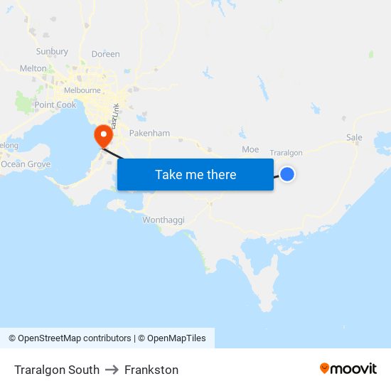 Traralgon South to Frankston map