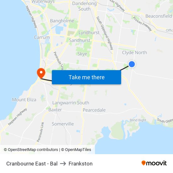 Cranbourne East - Bal to Frankston map