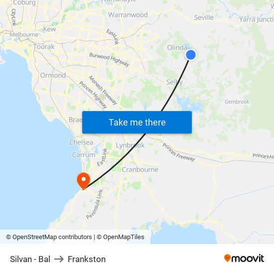 Silvan - Bal to Frankston map