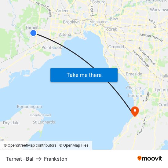 Tarneit - Bal to Frankston map