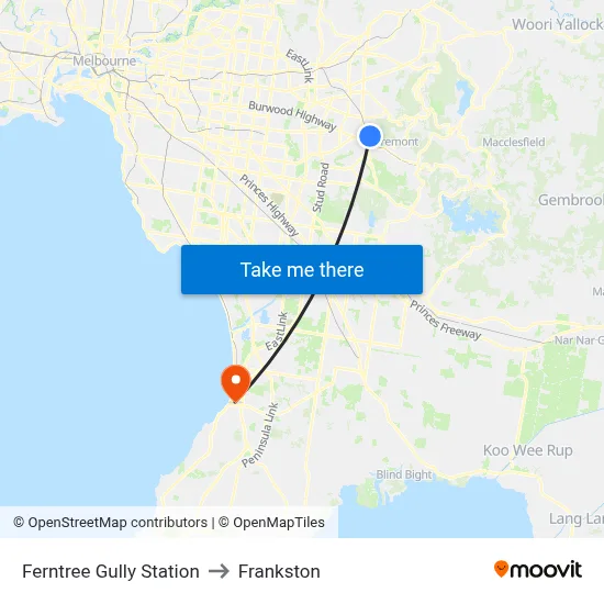 Ferntree Gully Station to Frankston map