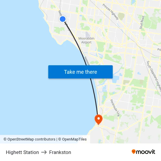 Highett Station to Frankston map