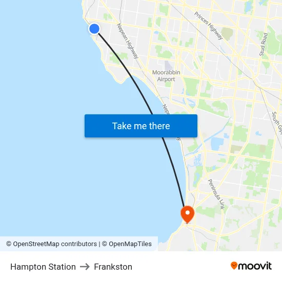 Hampton Station to Frankston map