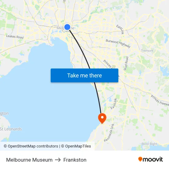 Melbourne Museum to Frankston map