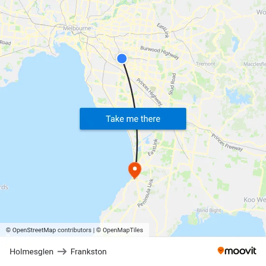 Holmesglen to Frankston map