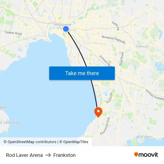 Rod Laver Arena to Frankston map