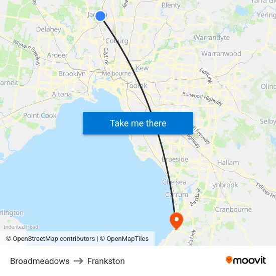 Broadmeadows to Frankston map