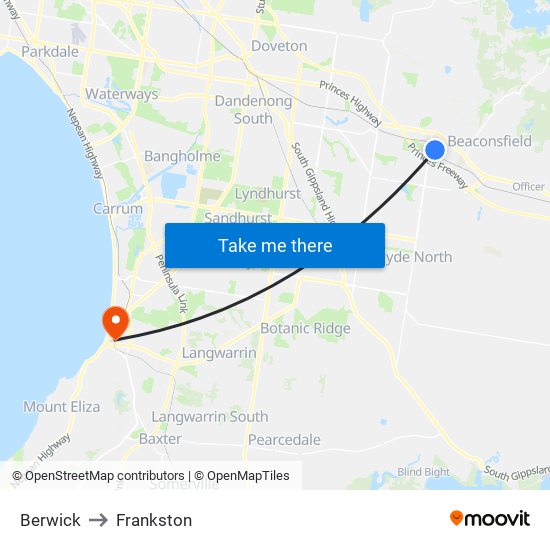 Berwick to Frankston map