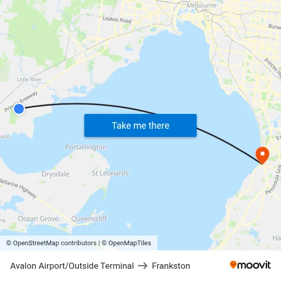 Avalon Airport/Outside Terminal to Frankston map