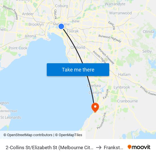 2-Collins St/Elizabeth St (Melbourne City) to Frankston map