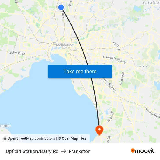 Upfield Station/Barry Rd to Frankston map