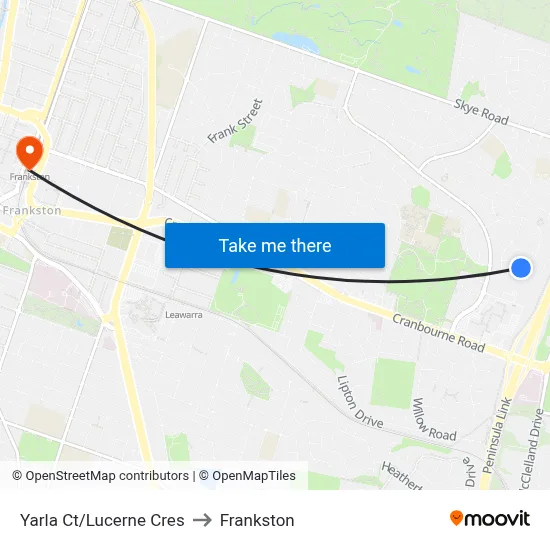 Yarla Ct/Lucerne Cres to Frankston map