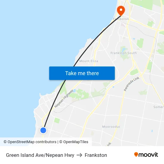 Green Island Ave/Nepean Hwy to Frankston map