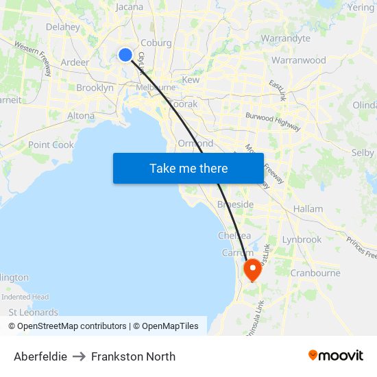 Aberfeldie to Frankston North map