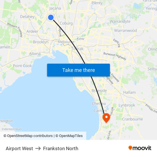 Airport West to Frankston North map
