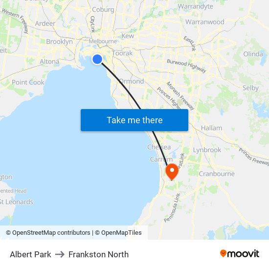 Albert Park to Frankston North map