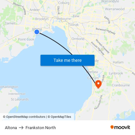 Altona to Frankston North map