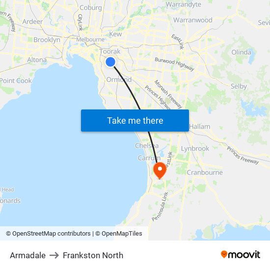Armadale to Frankston North map