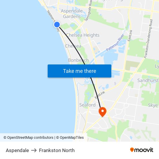 Aspendale to Frankston North map