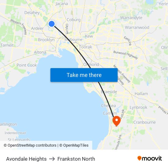 Avondale Heights to Frankston North map
