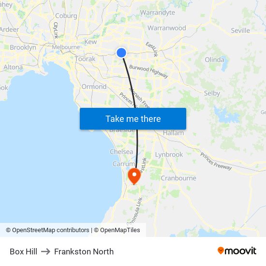 Box Hill to Frankston North map