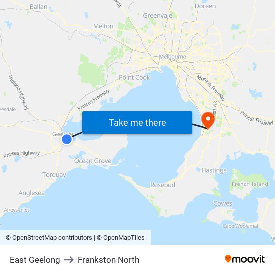East Geelong to Frankston North map