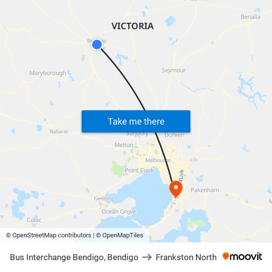 Bus Interchange Bendigo, Bendigo to Frankston North map