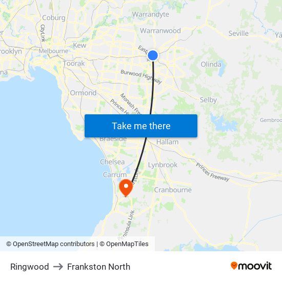 Ringwood to Frankston North map