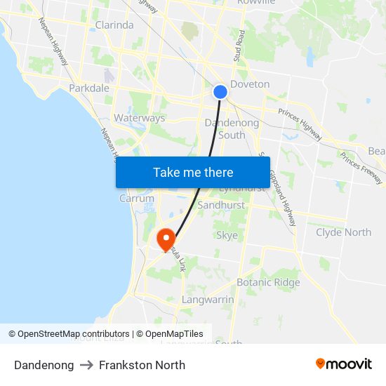 Dandenong to Frankston North map