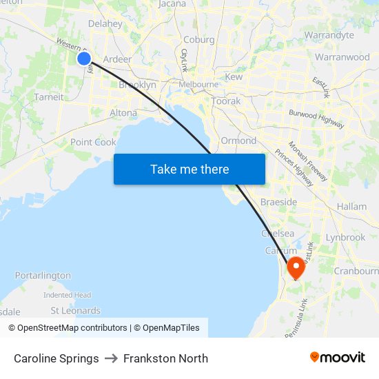 Caroline Springs to Frankston North map