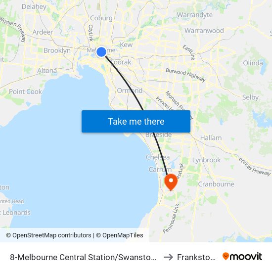 8-Melbourne Central Station/Swanston St (Melbourne City) to Frankston North map