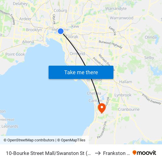 10-Bourke Street Mall/Swanston St (Melbourne City) to Frankston North map