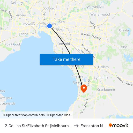 2-Collins St/Elizabeth St (Melbourne City) to Frankston North map