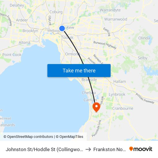 Johnston St/Hoddle St (Collingwood) to Frankston North map