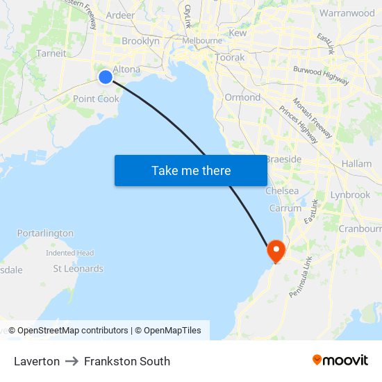 Laverton to Frankston South map