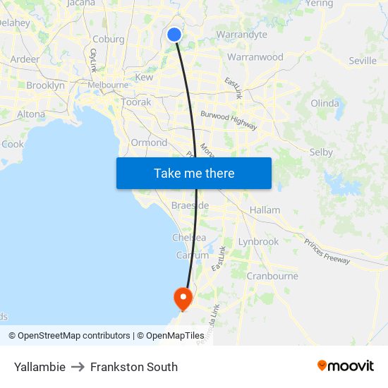 Yallambie to Frankston South map