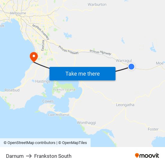 Darnum to Frankston South map