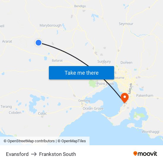 Evansford to Frankston South map