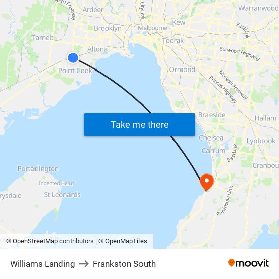 Williams Landing to Frankston South map