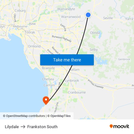 Lilydale to Frankston South map