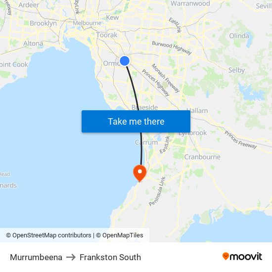 Murrumbeena to Frankston South map