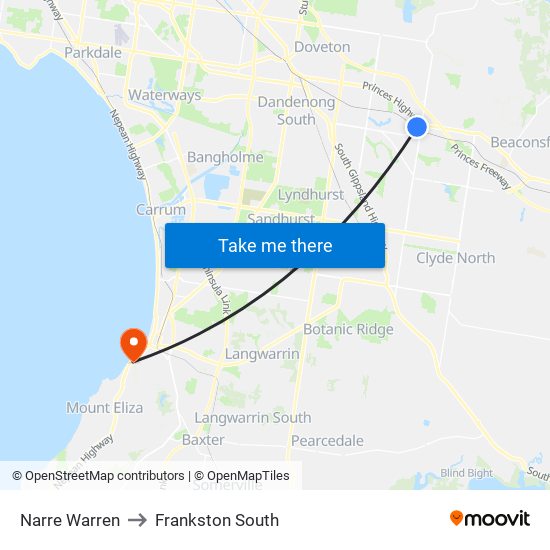 Narre Warren to Frankston South map