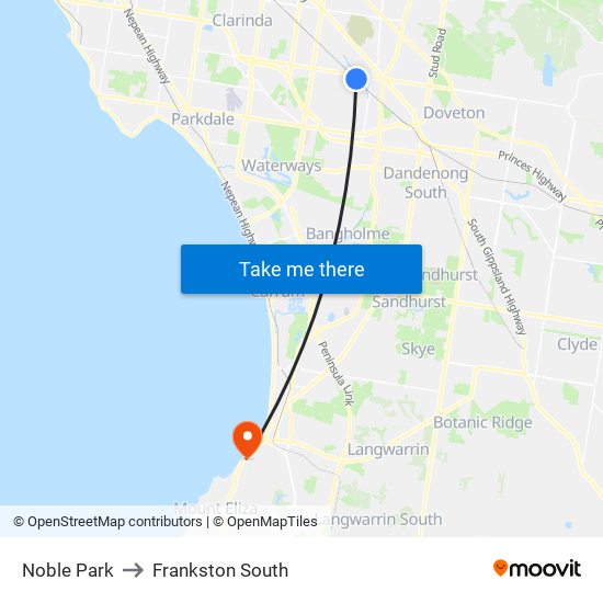 Noble Park to Frankston South map
