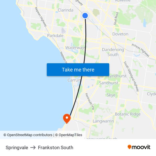 Springvale to Frankston South map