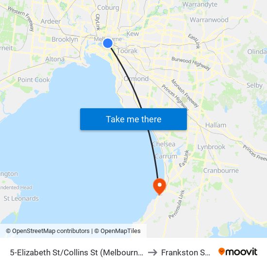 5-Elizabeth St/Collins St (Melbourne City) to Frankston South map