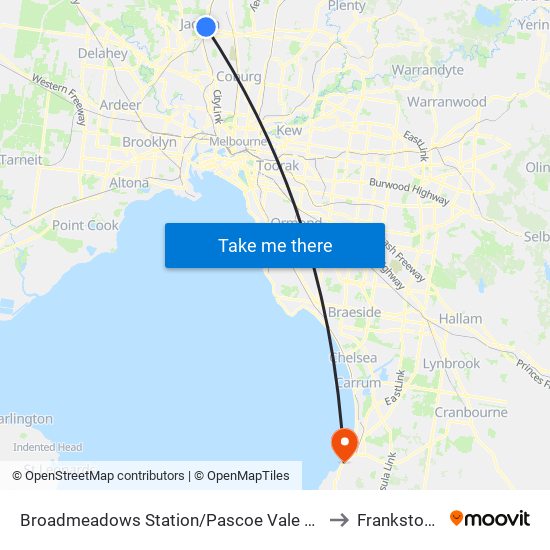 Broadmeadows Station/Pascoe Vale Rd (Broadmeadows) to Frankston South map