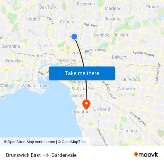 Brunswick East to Gardenvale map